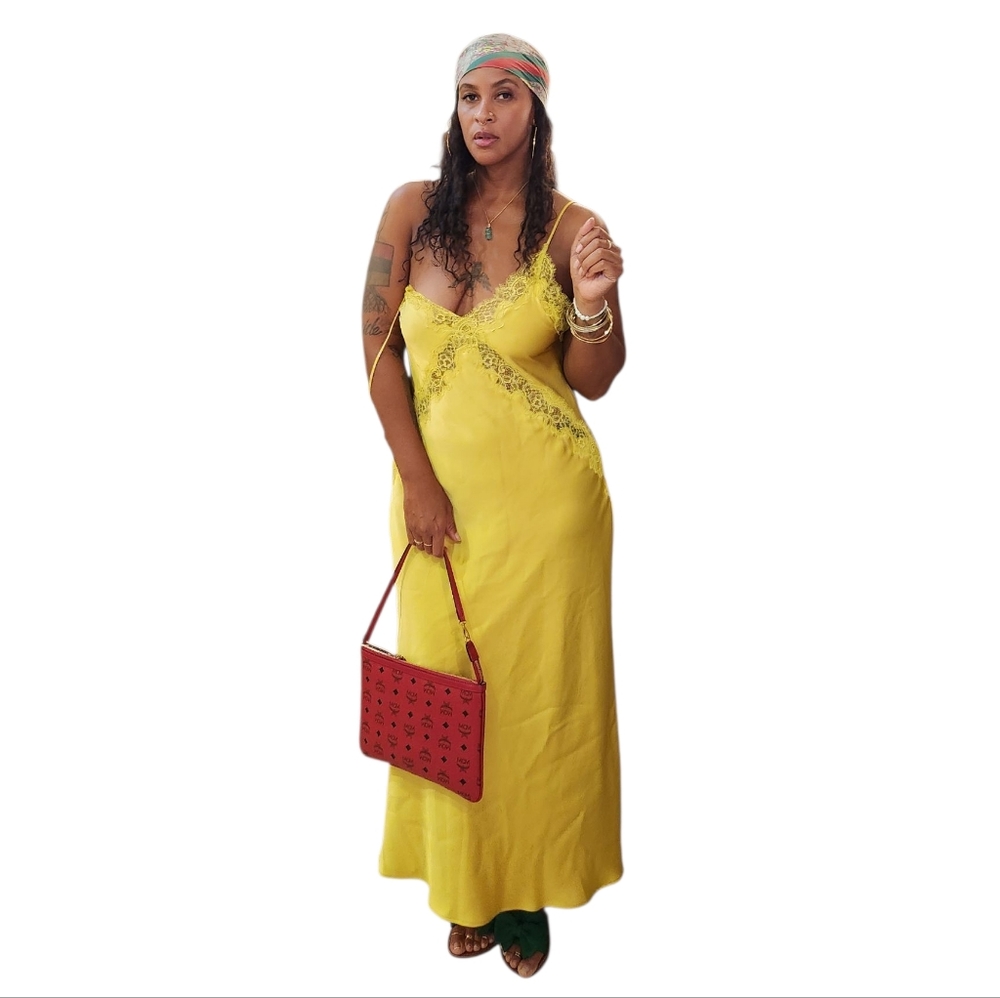 Zara Vibrant Yellow Maxi Dress with Lace